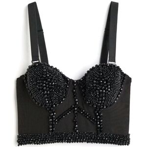 NWT H&M Circular Design Story Black Beaded Padded Crop Bustier Small